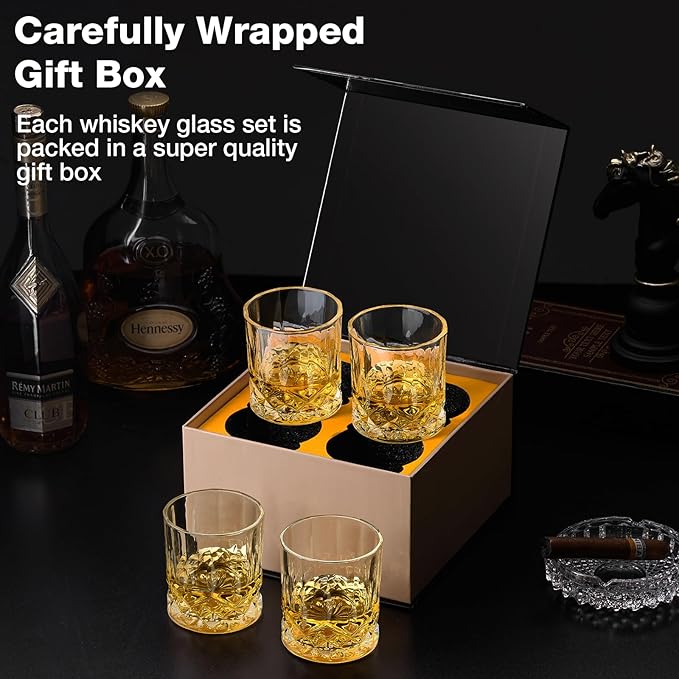 Old Fashioned Whiskey Glasses Set of 4, 11 OZ